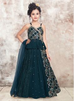 Girls Silk Lehenga Choli In Rama Blue Color Latest Lehenga Design, Design Lehenga, Kids Party Wear Dresses, Silk Lehenga Choli, Kids Party Wear, Indian Outfits Lehenga, Lehenga Blouse Designs, Gaun Fashion, Kids Frocks Design