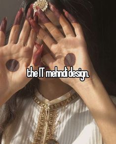 a woman holding her hands up to her face with the words, the i'm mend design