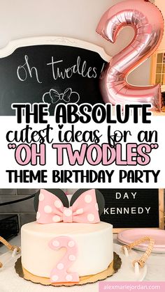 there is a birthday cake with pink bows on it and the words, the absolute cutest idea for an oh twodles theme