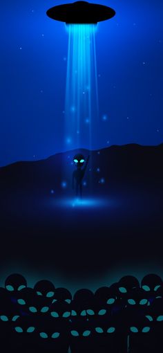 an alien standing in the middle of a dark blue space with light coming from its head