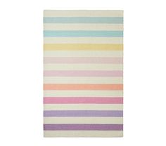 a multicolored striped rug on a white background