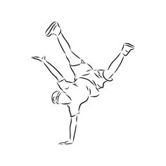 a black and white drawing of a person doing a handstand