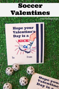 soccer valentine's day card and some balls on the grass