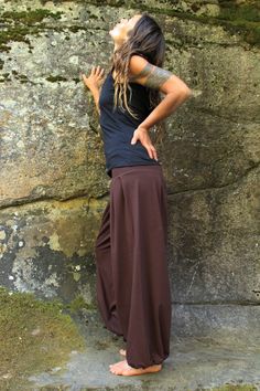 Now Available in XL in select colors! Black: S,M,L,XL Midnight Blue: S,M,L,XL Chocolate Brown: S,M,L Teal: S,M,L Sage Green: S,M,L Ash Gray: M,L These Egyptian inspired, versatile pants look great on everyone! Made from stretchy Cotton Lycra, they are both comfortable and flattering. The Harem pants are held secure with a drawstring at the waist and another drawstring at each ankle which allows you to adjust them to your perfect fit. Wide leg, cinched tight at the ankle or tied at the knee, for Brown Harem Pants With Loose Fit, Fitted Brown Hippie Bottoms, Hippie Style Wide Leg Brown Bottoms, Brown Wide Leg Hippie Bottoms, Hippie Style Brown Harem Pants For Festival, Hippie Brown Harem Pants For Festival, Summer Brown Harem Pants With Loosely Fitted Hips, Brown Full-length Yoga Bottoms, Brown Loose Fit Wide Leg Harem Pants