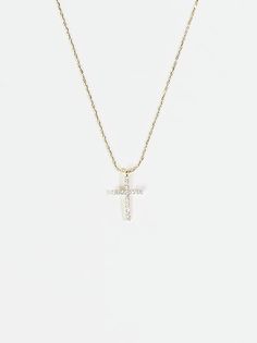 18k Gold Cross Necklace | ARULA Cheap Silver Cross Pendant Charm Necklace, Affordable Everyday Cross Pendant Necklace, Cheap Crucifix Necklace Gift, Confirmation Necklace, Preppy Jewelry, Pandora Necklace, Christian Necklace, Gold Girl, Rhinestone Cross