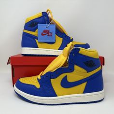 Nike WMNS Air Jordan Retro I High OG 'Reverse Laney 2023' For Sale! Women's Size 9 = Men's Size 7.5 Condition: New with Box. 100% Authentic!  Payment must be made IMMEDIATELY! Buy with Confidence! Any Questions? Please ASK!  NO meetups/trades/size swaps. Nike Air Jordan 1 Lv8d, Air Jordan Zion 1, Jordan 1 Reverse Chicago, Air Jordan Limited Edition, Blue High-top Synthetic Jordan Shoes, Louis Vuitton Duffle Bag, Nike Air Jordan Retro, Football Cleats, Knee High Leather Boots