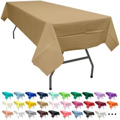 an image of a table cover with different colors and sizes for the tablecloths