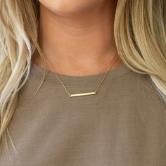 This bar necklace is the MEDIUM sized bar in our new Ultra Skinny Collection! This minimal bar necklace can be personalized with names, initials, dates, coordinates, etc. Engraved and hand assembled with care & love and offered in 14K Gold Filled, 14K Rose Gold Filled & Sterling Silver. A perfect gift for your wife, girlfriend, best friend or simply to treat yourself! HOW - TO - ORDER  1. Select your options from the drop down menu see photo for font styles and symbol options 2. Chain length opt Minimal Bar, Date Necklace, Necklace Mom, Necklace Name, Bar Necklace Personalized, Bar Pendant Necklace, Gold Bar Necklace, Key Necklace, Gold Gift