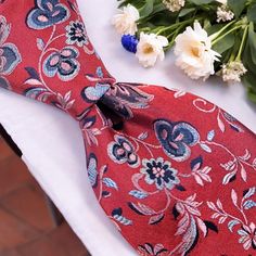 Joseph Abboud Tie, 100% Silk, Floral Pattern, Red & Blue Necktie. Some Litmus. New With Only One Tag. Nwt Important Read: The Information Shown In The Photos Of This Item Will Always Take Precedence Over Any Misspelled Information In The Description, It Is Important To View All Photos Carefully. Please Note That Sometimes The Color In The Photos May Change. If You Has Any Questions, We Will Gladly Help You! Please See All Of The Photos For Details And To Ensure That The Items Meet Your Expectati Red Tie For Spring Formal Occasions, Red Ties For Spring Formal Occasions, Red Formal Ties For Spring, Elegant Red Ties For Spring, Classic Red Ties For Summer, Red Tie As A Summer Gift, Elegant Red Spring Tie, Elegant Red Spring Ties, Elegant Patterned Tie With Floral Print