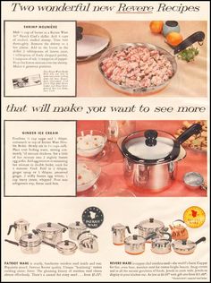 an advertisement for the new cookware range with pictures of pots, pans and saucers