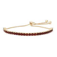 3.87ctw Round Garnet 14K Yellow Gold Over Sterling Silver Bolo Bracelet. No Closure. Bolo Bracelet, Garnet Bracelet, No Closure, Red Gemstones, Garnet Stone, Bracelet Collection, Garnet Gemstone, Red Garnet, Photo Jewelry