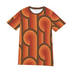 Retro T-Shirt Men, 100% Cotton T-shirt, Retro Shirt, 60s 70s Style Shirt, Men's Vintage Style Shirt, Orange Geometric Tshirt, Mod 60s TshirtDesigned in California, Handmade to order from overseasI designed this T-shirt for those who loves retro style t-shirts. It has a crew neckline and short sleeves. A comfortable 190 GSM 100% cotton material. A cool and unique mod 60s geometric print t-shirt in orange and brown, perfect with wide leg jeans, leather pants or any chino pants. Put a jacket over i Retro Print T-shirt For Summer, Retro Print Short Sleeve Tops, Short Sleeve Tops With Retro Print, Retro Crew Neck Top With Graphic Design, Retro Short Sleeve Tops With Graphic Design, Retro Fitted Shirt With Screen Print, Retro Short Sleeve Tops With Retro Print, Graphic Tee With Retro Print And Crew Neck, Retro Short Sleeve Tops With Sublimation Print