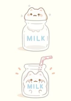 two jars filled with milk and one has a straw in it