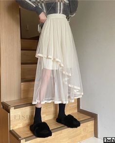 Fisdy - Exquisita falda burbuja de patchwork Maxifalda adornada con elegantes capas de organza en forma de tarta Full Length Tulle Skirt, Tulle Maxi Skirt, Tulle Midi Skirt, Skirt Y2k, Dress Cake, Bubble Skirt, Sophisticated Dress, Empire Dress, Mesh Skirt