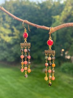 Mystic Tourmaline and Ruby Beaded Earrings – Willow West Jewelry Cube Shape, Peridot Earrings, Ruby Beads, Aqua Chalcedony, Jewelry Techniques, Handmade Wire Jewelry, Strawberry Quartz, Handmade Wire, Quartz Earrings