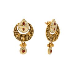 Wear this radiant 22k yellow gold pendant and earring set with both traditional Indian and western fashions when you want to add a touch of glamour and culture to your look. Features: • 22k yellow gold • Filigree • Engraved details • EnamelSpecifications: • Minimum Necklace Width - 2 millimeters • Maximum Necklace Width - 29 millimeters • Necklace Length - 18 inches • Minimum Earring Width - 1 millimeters • Maximum Earring Width - 19 millimeters • Earring Length - 1.5 inches • Total Weight - 27. Pendant And Earring Set, Gold Bead Necklace, Gold Filigree, Yellow Gold Pendants, Traditional Indian, Pendant Set, Necklace Length, Gold Beads, Gold Pendant