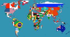 the poster for an event in which there is a map of the world with flags on it