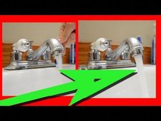 two pictures showing how to change the faucet on a sink with an arrow pointing up