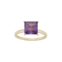 A princess-cut amethyst stone gives this 10k gold ring dazzling beauty.RING DETAILS Width: 8 mm Metal: 10k gold STONE DETAILS Stone type: genuine amethyst Cut: princess Setting: prong Color: Purple. Gender: female. Age Group: adult. Princess Cut Solitaire Ring, 10k Gold Ring, Princess Cut Gold, Beading Tools, Right Hand Rings, Gold Stone, Fall Jewelry, Yellow Gold Ring, Beads And Wire