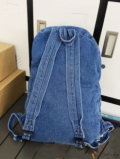 BirdinBag - Denim Letter Patch Decor Classic Backpack - Medium Size Classic Backpack, Casual Bags, Medium Size, Style Casual, Color Blue, Blue Color, Backpacks, Size Medium, Zipper