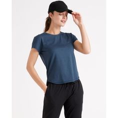 The ultimate do-everything Tee Shirt - perfect for running, yoga, travel or just lounging. Our insanely-soft Flowknit fabric is not only sustainable, but jam-packed with performance features like moisture wicking and anti-odor for ultimate versatility. Built for next-level comfort for everyday wear or if you’re on the move, we dare you to take this off. | Quince | Women's Super Soft Performance T-Shirt in Navy, Flowknit Activewear, Size X-Small, 100% Polyester Squat Proof Leggings, Yoga Travel, Active Top, Running Yoga, Bootcut Pants, Cable Sweater, Just Run, Dress Pant, Women T Shirt