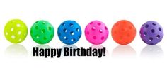 happy birthday card with five colored balls