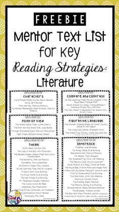 the freebie mentor text list for reading and literature