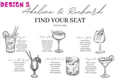 an advertisement for the design 5 wine and cocktail bar, featuring different types of drinks