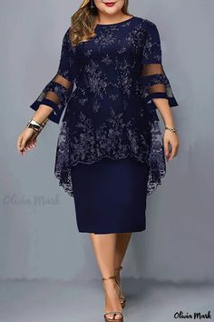 Olivia Mark - Stylish Burgundy Plus Size Dress with O-Neckline, Intricate Patchwork, and Elegant Embroidery Detailing for Womens Casual Wear Sukienki Plus Size, Midi Dress Formal, Plus Size Formal, Elegant Midi Dresses, Vestido Plus Size, Church Dresses, Formal Party Dress, Elegant Dresses For Women, Midi Dress Party