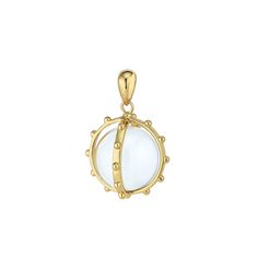 Our bestselling 14k vermeil rock crystal ball charm in a studded cage now in a smaller size. Chain sold separately. .5" x .75" Elegant White Orb-shaped Jewelry, Orb-shaped Metal Jewelry As Gift, Yellow Gold Orb Jewelry Gift, Yellow Gold Orb Jewelry For Gift, Orb-shaped Gold Jewelry For Gift, Tarnish Resistant Yellow Gold Sphere Jewelry, White Spherical Jewelry For Gifts, White Spherical Jewelry Gift, Mz Wallace