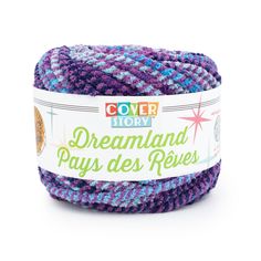 a purple and blue crochet yarn ball with the words dreamland pays des reve