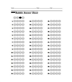 the printable bubble answer sheet is shown in black and white, with numbers on it