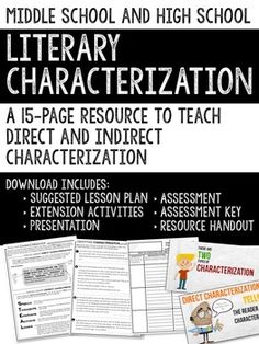 the middle school and high school library characterization worksheet is shown with text