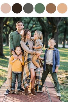 an image of a family posing for a photo in the park with color swatches