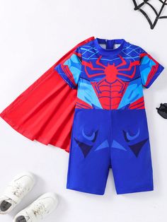 Young Boy Spider Print Jumpsuit Multicolor Casual  Short Sleeve Polyester Animal,Figure,Geometric Tee Medium Stretch  Young Boys Clothing, size features are:Bust: ,Length: ,Sleeve Length: Long Sleeve Tops For Summer Costume Party, Long Sleeve Tops For Costume Party In Summer, Summer Long Sleeve Tops For Costume Party, Comfortable Summer Outfits, Robot Print, Superhero Cartoon, Long Sleeve Jumpsuit, Printed Jumpsuit, Boys Casual