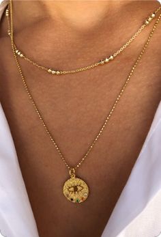 Symbolic Gold-plated Coin Necklace, Spiritual Gold Plated Coin Pendant Charm Necklace, Spiritual Gold Plated Charm Necklace With Coin Pendant, Celestial Gold Clavicle Chain Necklace, Gold Celestial Clavicle Chain Necklace, Spiritual Yellow Gold Plated Necklaces, Celestial Gold Clavicle Chain Necklaces, Yellow Gold Plated Spiritual Necklace, Spiritual Yellow Gold-plated Necklaces