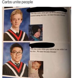 an open book with pictures of young men and women in their graduation gowns on it