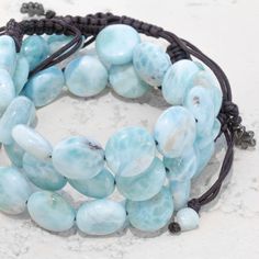 Authentic Larimar sliding Adjustable Bracelet Marahlago fine Jewelry Round Natural Gemstone Coin Beads Macrame braided Beads Macrame, Larimar Bracelet, Larimar Earrings, Larimar Rings, Larimar Jewelry, Unique Bracelets, Blue Gemstones, Adjustable Bracelet, 404 Page Not Found