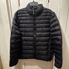 Really Beautiful Warm And Lightweight Black Polo Puffer/Coat. Well Insulated And Barely Used Classic Black Winter Puffer Jacket, Black Long Sleeve Puffer Jacket For Work, Polo Puffer Jacket, Polo Volkswagen, Polo Jacket, Puffer Jacket Men, Coats Black, Ralph Lauren Jacket, Polo Logo