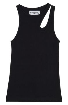 Brooklyn-based designer Kingsley Gbadegesin takes the wardrobe-staple tank and reinvents it with an asymmetric cutout inspired by NYC nightlife culture. Blurring the lines of gender roles, the cut of this stretchy cotton tank is universally flattering on all bodies. 24" length (size X-Small) Crewneck 96% cotton, 4% spandex Machine wash, tumble dry Made in the USA SPACE: A shop for emerging and advanced designers Black Owned Black Fitted Tank Top With Asymmetrical Neckline, Fitted Black Tank Top With Asymmetrical Neckline, Gender Roles, Wardrobe Staples, Night Life, Nordstrom, Women's Top, Black, Design