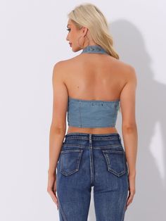 Shop Allegra K for denim crop sleeveless button front halter tank top you are looking for, get more women's tanks & camis for yourelf. Order now! Free Returns! Halter Tank Top, Chelsea Boots Women, Halter Tank, Flatform Sandals, Pink Coat, Black Velvet Dress, Tweed Dress, Denim Midi Skirt, Top Light