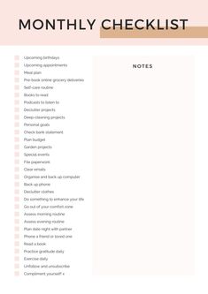 How To Plan Month, Monthly Maintenance Checklist Beauty, Self Care Checklist Monthly, Monthly Organization Checklist, Planner Routine Checklist, Organise My Life, Organizing Life Planner, How To Organize A Planner, Monthly To Do List Template