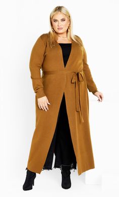 Goldie Cardigan - salted caramel Elegant Solid Color Open Front Sweater Coat, Elegant Long Brown Sweater Coat, Belted Long Sleeve Sweater Coat, Belted Cardigan For Fall Workwear, Belted Long Sleeve Cardigan For Work, Fall Workwear Belted Cardigan, Plus Size Cardigan, Chunky Scarf, Denim Short Dresses