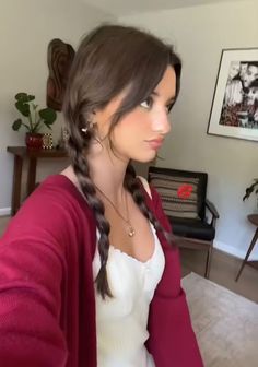 Cute Essay Hairstyles, Hair Styles Long Brown Hair, Brown Hair Hairstyles Braids, School Hairstyles Big Forehead, Winter Hair Updos, Brown Hairstyles For School, Long Hairstyles Brown Hair, Easy Simple Cute Hairstyles, Cute Outfits For Brown Hair