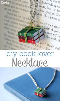 the book lover necklace is made out of books