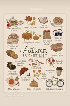 an autumn bucket list with pictures and words