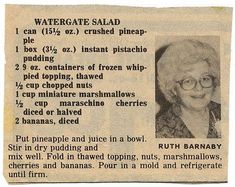 an old newspaper clipping with the caption for ruth barnaby's recipe