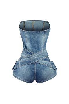 Washed denim tube romper featuring cross belts and boning detail Side zipper closure We recommend wearing pasties, a strapless bra, or no bra with this garment Runs true to size Tube Romper, Lose Control, Night Out Tops, Casual Day Dresses, Wedding Dresses Strapless, Strapless Tops, Washed Denim, Maxi Dress Party, Strapless Bra