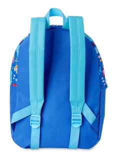 "Your little one will be all set for school with this backpack personalized with a name. A great gift for the upcoming school year. Can also be used as an overnight bag for that quick getaway or a small diaper bag. Great monogrammed bookbag. *Backpack: Measures 15 inches high x 10.5\"wide x 5.5\" deep. *This bag features an inch front zipper pocket and adjustable padded back-straps. *Polyester material. * Adjustable padded back straps Color-matched straps with webbing *Sturdy plastic hardware wi Blue Rectangular Backpack For School Events, Softback Bags For Back To School, Back To School Softback Bags For School Events, Playful School Backpack With Adjustable Strap, Everyday Use Backpack, Cute Standard Backpack For School Events, Blue Standard Backpack For School Events, Blue Educational Backpack, Playful Softback Backpack For Students