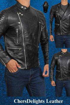 Turn heads in this daring mens black leather moto jacket by ChersDelights Leather. Soft Nappa sheepskin construction. Diamond quilting for unrivaled style. Fall Leather, Jacket Ideas, Leather Outfits, Black Leather Moto Jacket, Big Men Fashion, Leather Ideas, Fashion Inspiration Board, Men's Leather Jacket, Moto Style